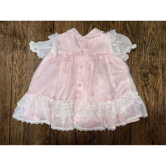 Vintage frilly lace infant dress pink 6/9 months - Picture 2 of 4